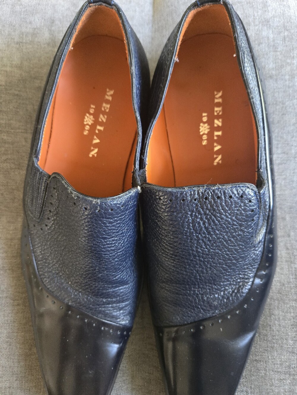 Mezlan Black Leather Slip-On Loafers with Orange Insole